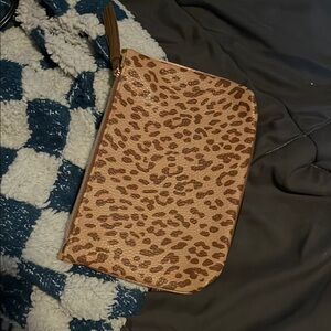 Completely Brand New Never Used Ipsy Brown Animal Print Wristlet Clutch